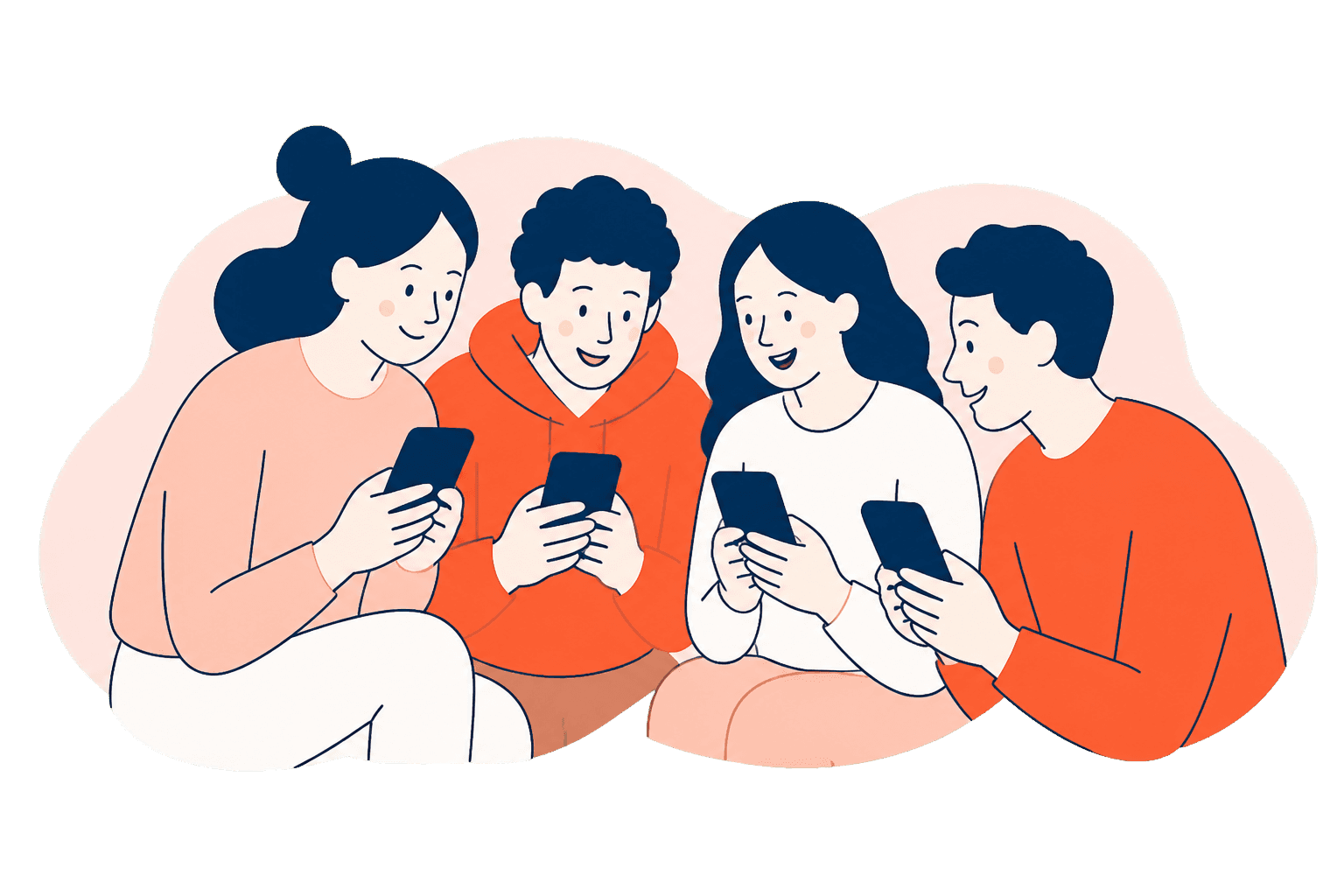 Četri draugi vienlaikus atbild telefonos